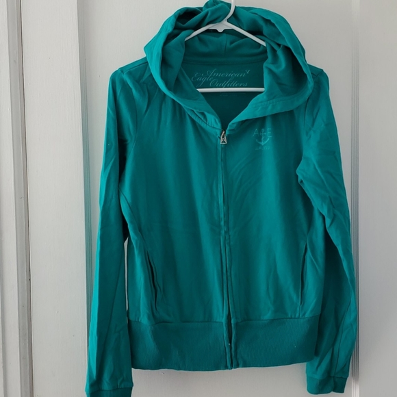 American Eagle Outfitters Tops - Beautiful teal AE zip up hooded sweatshirt.